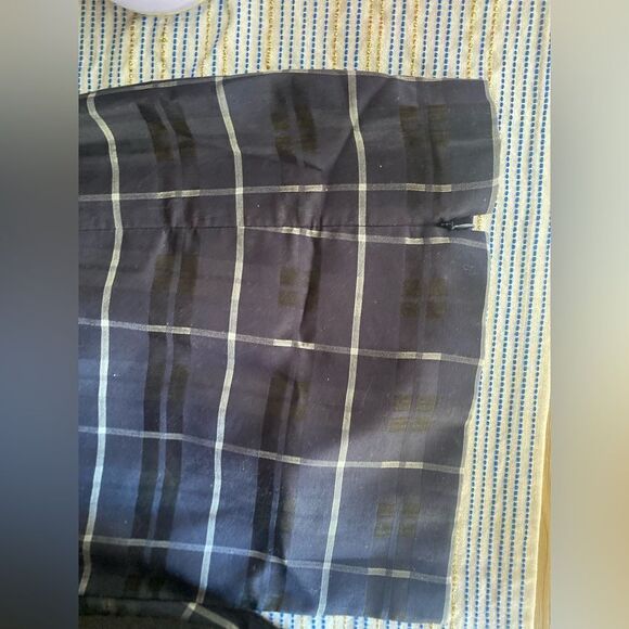 Akris Blue & White  Plaid  Shift Dress Size 10 Collared Zip Zipper Legs Button - Picture 7 of 14